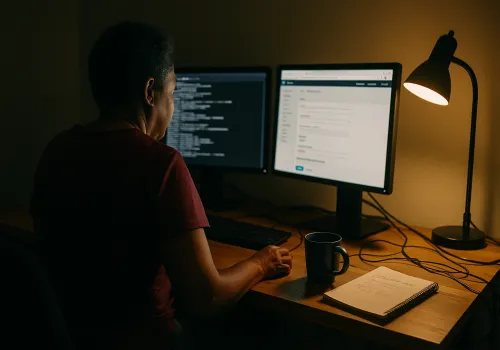 person working on a computer late at night
