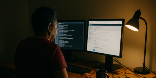 person working on a computer late at night